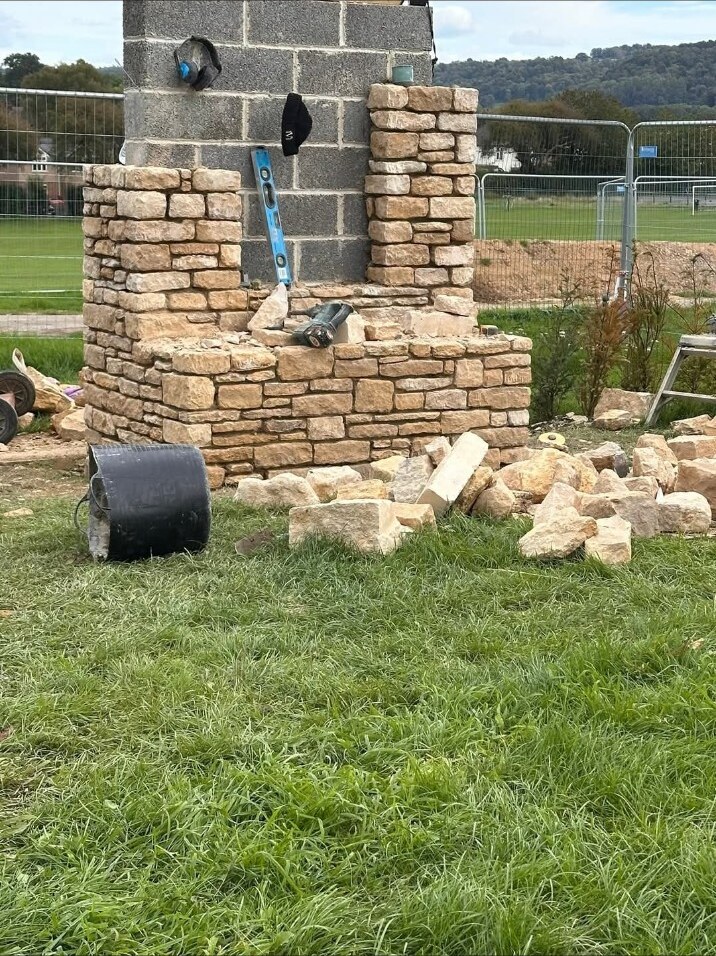 Natural stone facing in progress