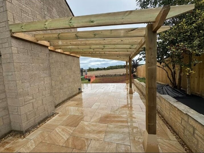 Bespoke timber pergola over the completed patio